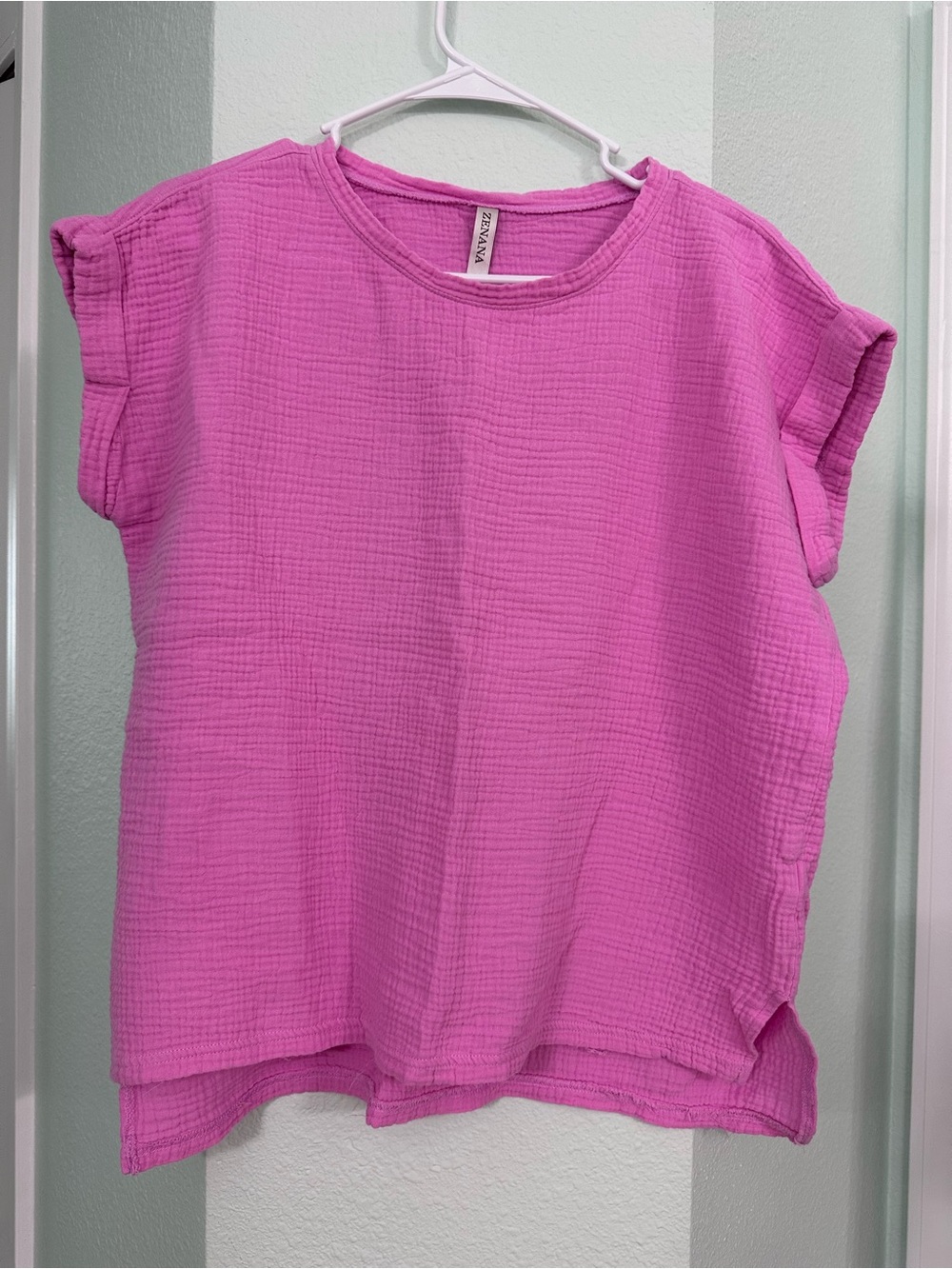 Zenana Outfitters Bubble Gauze Top in Bright Pink